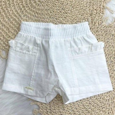 Conj. Bata com Flores Bordadas e Short em Sarja - Azul e Off